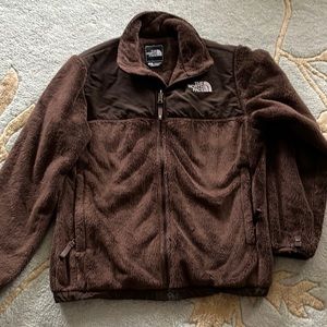 Girls The North Face Brown Sherpa Fleece Full Zip Super Soft Jacket Size L EUC